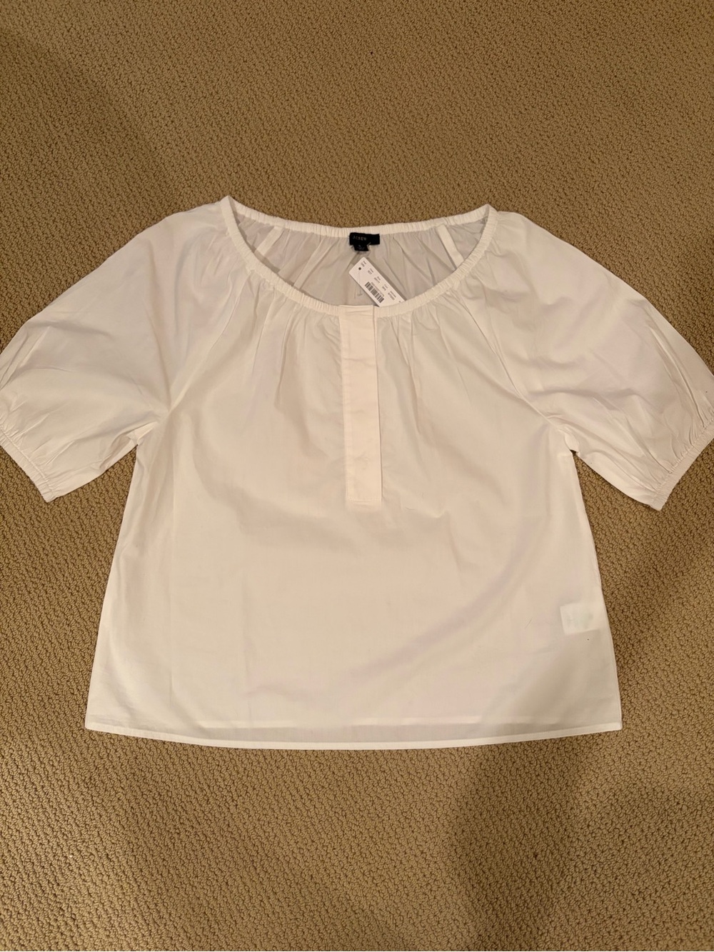 J crew Women’s White Cotton Peasant Blouse - 3/4 Sleeve NWT Small/Medium